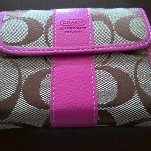 Coach Signature Tri Fold Pink Wallet